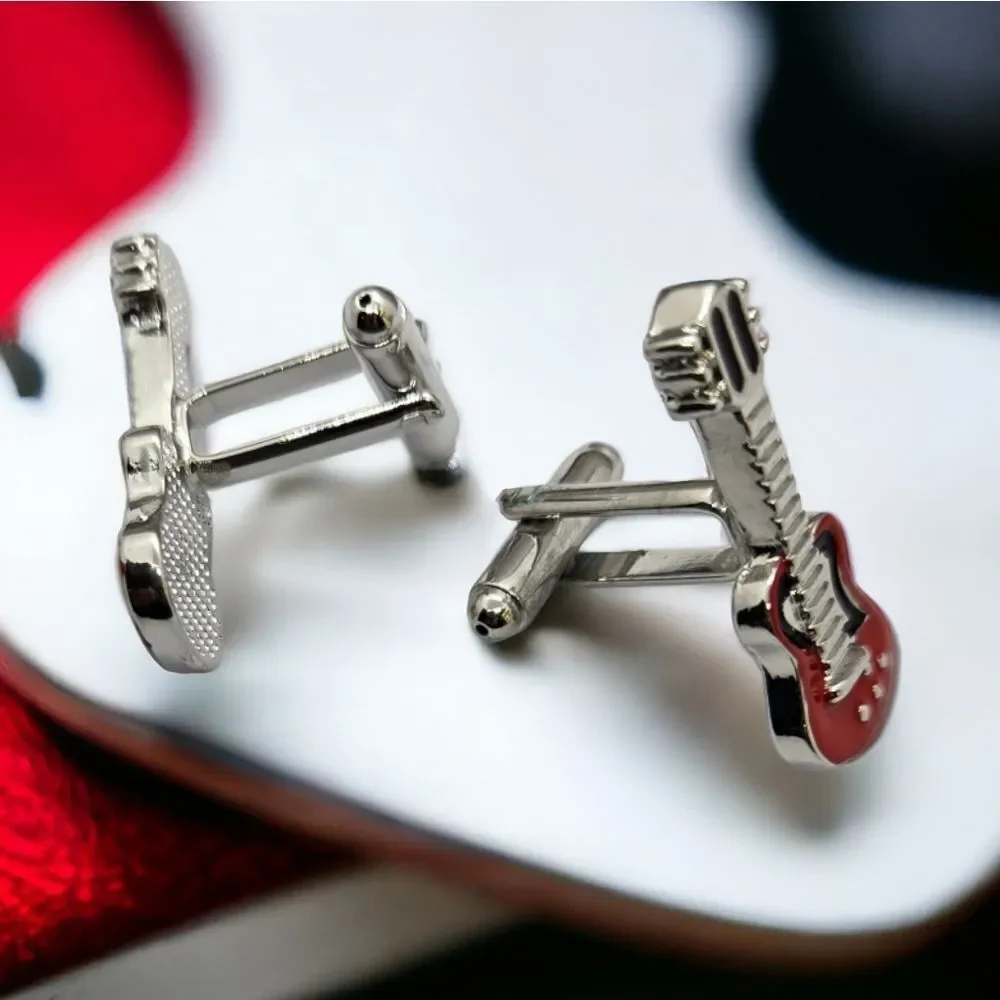 Guitar 🎸 Cufflinks Tuxedo Prom Wedding Formal Shaped Cuff Links Musician Gift